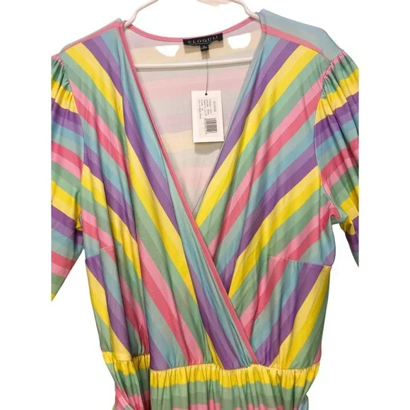 ELOQII Maxi Dress Womens 18 Easter Colorful Striped Tiered Ballon Long Sleeves - Picture 7 of 16